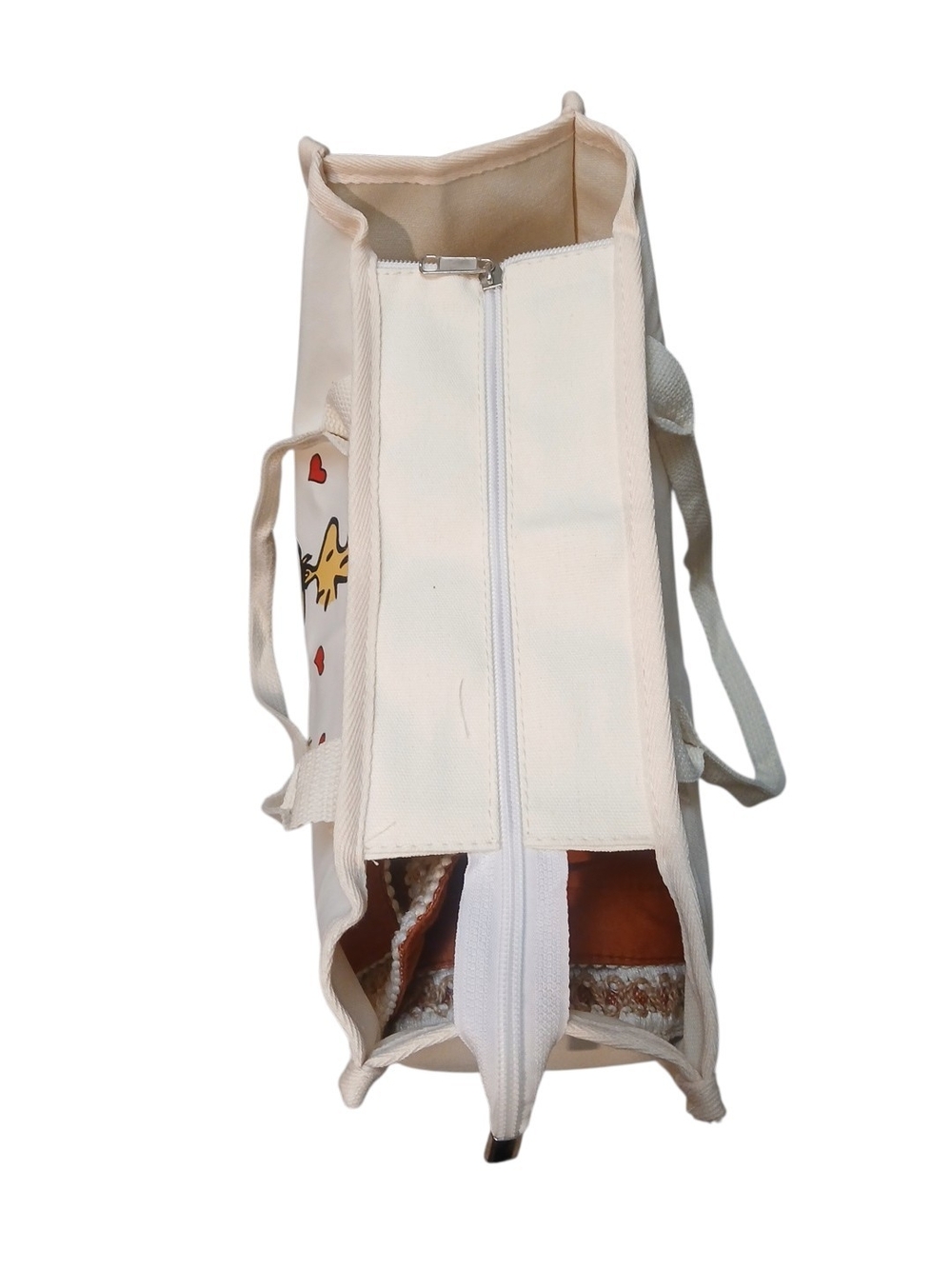 Peanuts -ECO Friendly Large Canvas Bag, Snoopy Laying Down in Red, Nylon Pocket - Picture 7 of 12